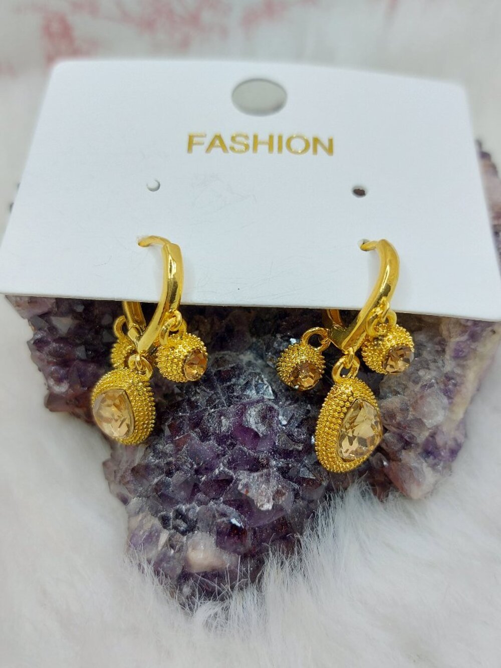 Gold Tone Boho Rhinestone Buckle Earring